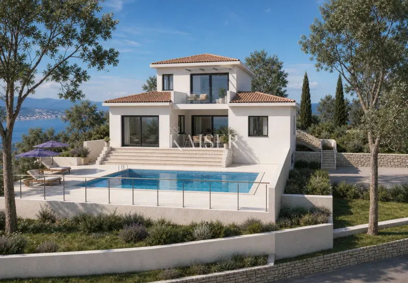Opatija, Dobreć – Raro terreno edificabile di 2.288 m² con vista panoramica sul Quarnero e permesso di costruire valido