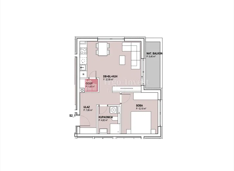 F. MARIČEVIĆA dvosoban stan, 52 m2, 1. kat, LIFT, NOVOGRADNJA