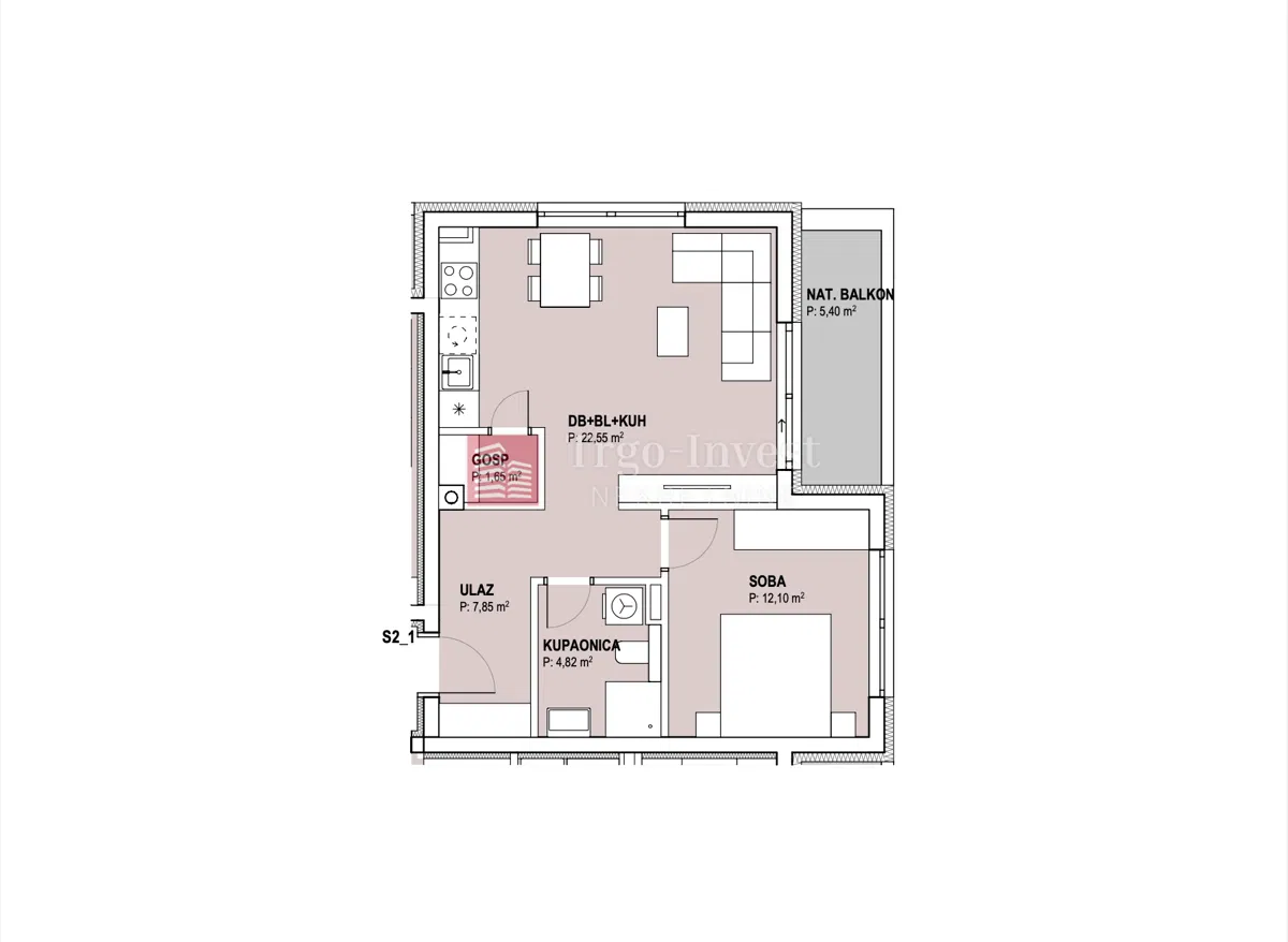 Wohnung Livada, Slavonski Brod, 51,67m2