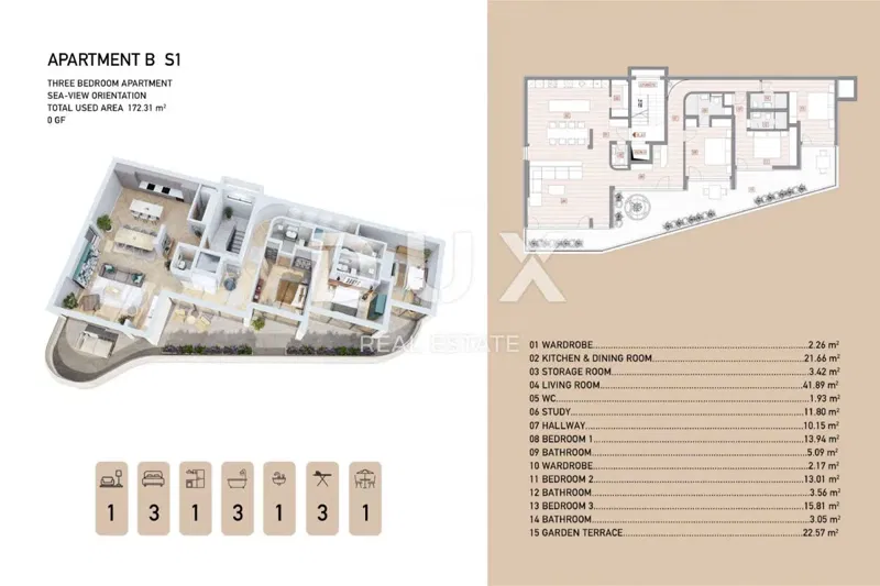 Opatija, centro, appartamento con quattro camere da letto, 172,31 m2, terrazza con giardino. – 3