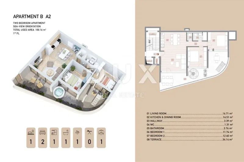 Opatija, center, three-bedroom apartment, 100.16 m2, terrace 34 m² – 3