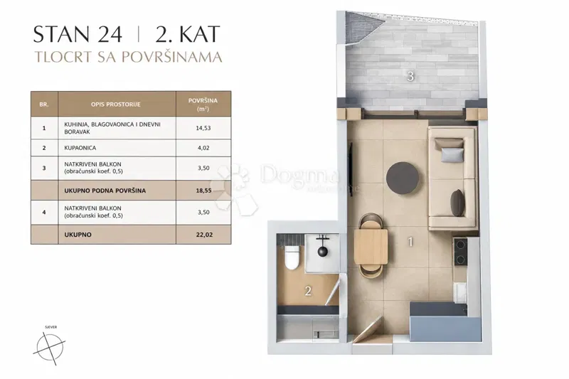 Flat Stobreč, Split - Okolica, 22,05m2 – 2