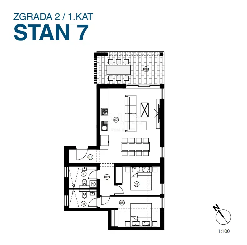 Murter, Jezera, három hálószobás apartman, 79 m2, terasz – 3
