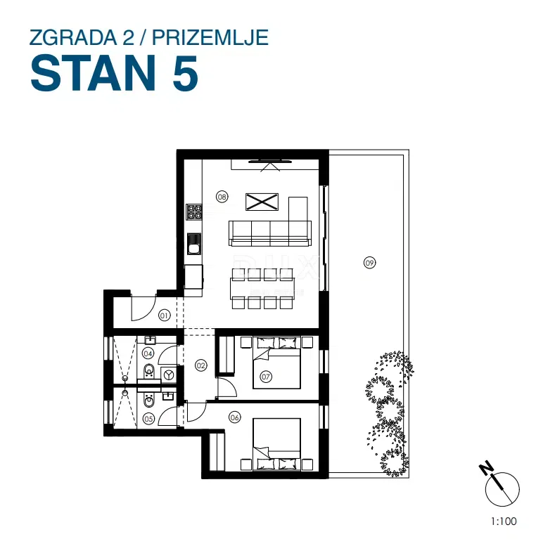 Murter, Jezera, háromszobás lakás, 74,98 m2, új építésű, kerttel – 2