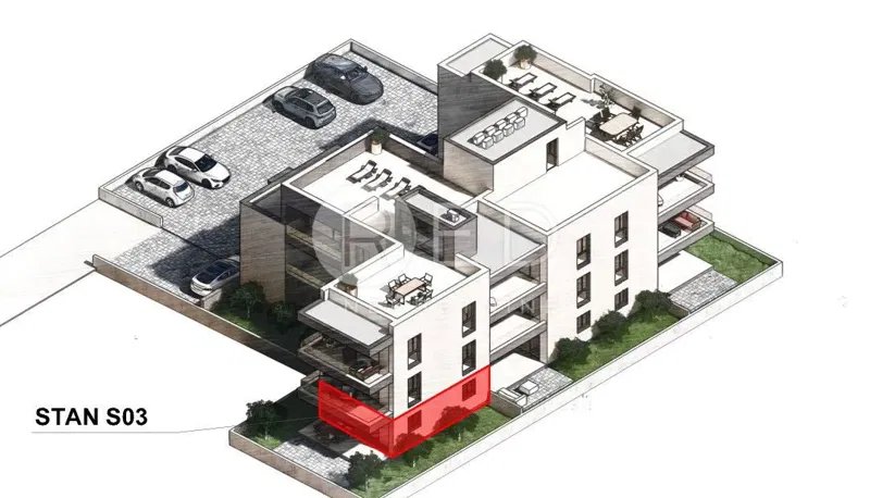NOVOGRADNJA - Dvosoban stan S3 u prizemlju s vrtom 500 metara od mora - SABUNIKE, PRIVLAKA