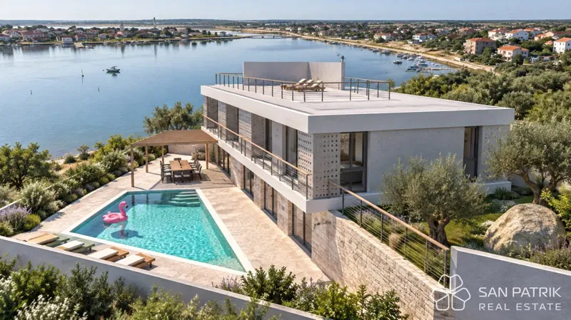 Nin - 1.000 m2 erste Reihe zum Meer, Projekt einer modernen Villa mit Blick auf die Altstadt