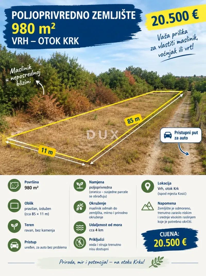 Pozemek Vrh, Krk, 980m2