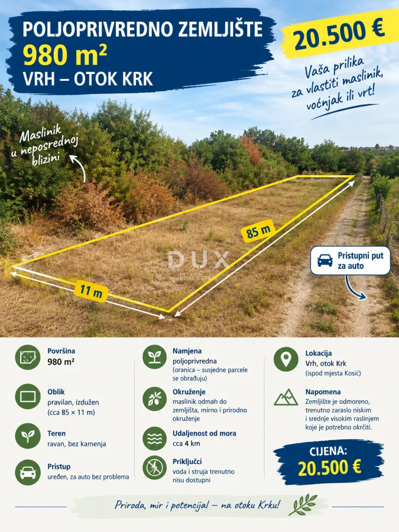 Pozemek Vrh, Krk, 980m2