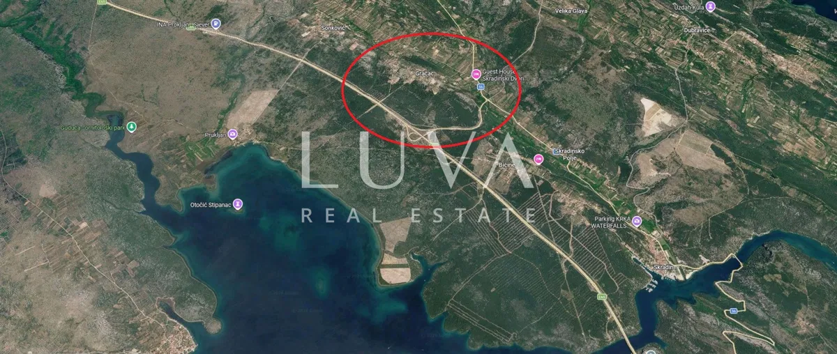 Gračac, Skradin, działka budowlana 1163 m² z widokiem na morze