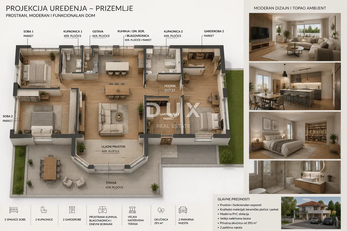 VELIKA GORICA, MALA BUNA - Przestronny apartament z 4 sypialniami, ogrodem o powierzchni 293 m², zadaszonym tarasem i 2 miejscami parkingowymi, w budowie