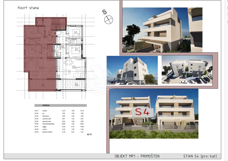 Moderan trosoban stan 700 m od centra Primoštena