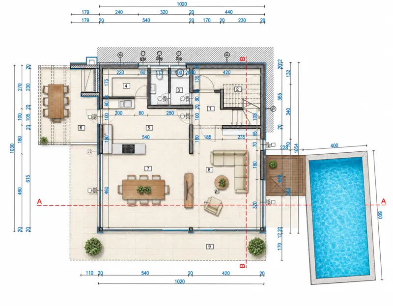 GREBAŠTICA – GRAĐEVINSKO ZEMLJIŠTE 560 m² S PRAVOMOĆNOM GRAĐEVINSKOM DOZVOLOM ZA MODERNU VILU S BAZENOM!! – 3