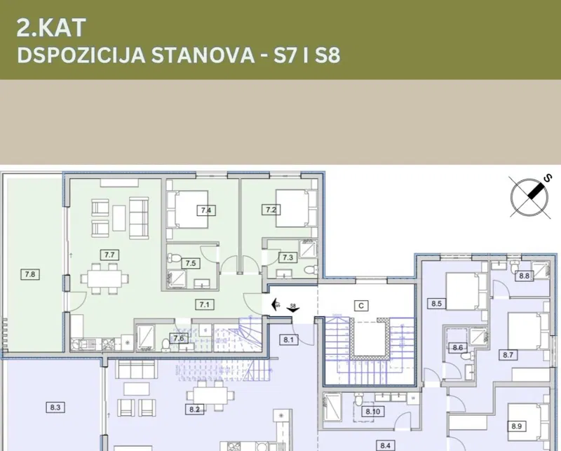 VODICE,SRIMA – STAN S7 S 2 SPAVAĆE SOBE, 70 M OD PLAŽE – 2