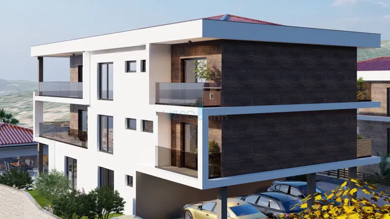 Vrbnik, isola di Krk, nuova costruzione, appartamento al piano terra 155 m2, piscina, vista, giardino, vendita – 2